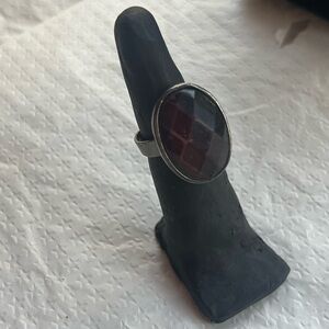 Adjustable dark red and silver ring